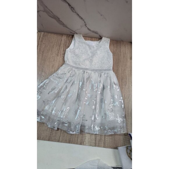 The Childrens Place 4T Silver Glitter Butterfly Tulle Party Dress  gray - Picture 6 of 12